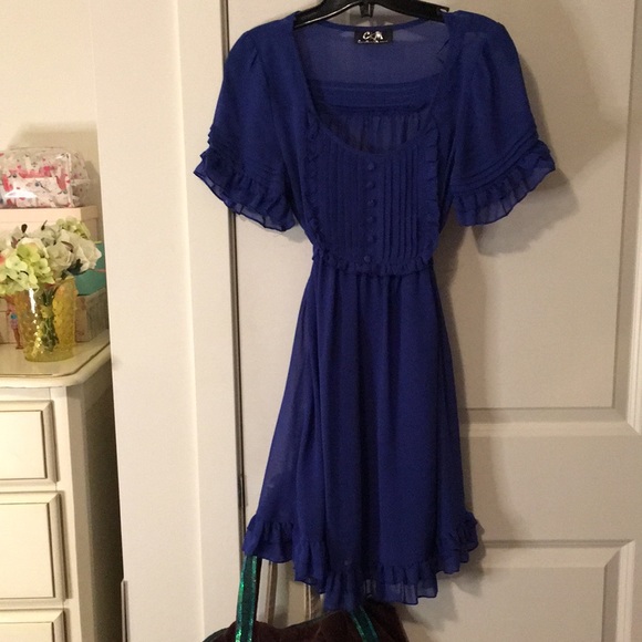 CKM Dresses & Skirts - Royal Blue Sheer Ruffle Dress